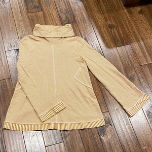 Maeve Mustard and White Striped Turtleneck